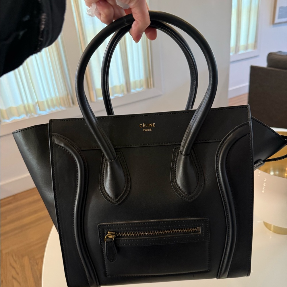 Black Leather Mini Luggage Tote